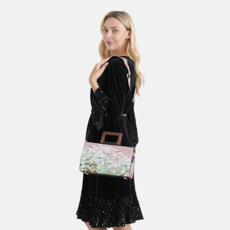 Florale Kunstprint Clutch-Crossbody-Tasche, 30 x 13 x 19 cm, Petrol