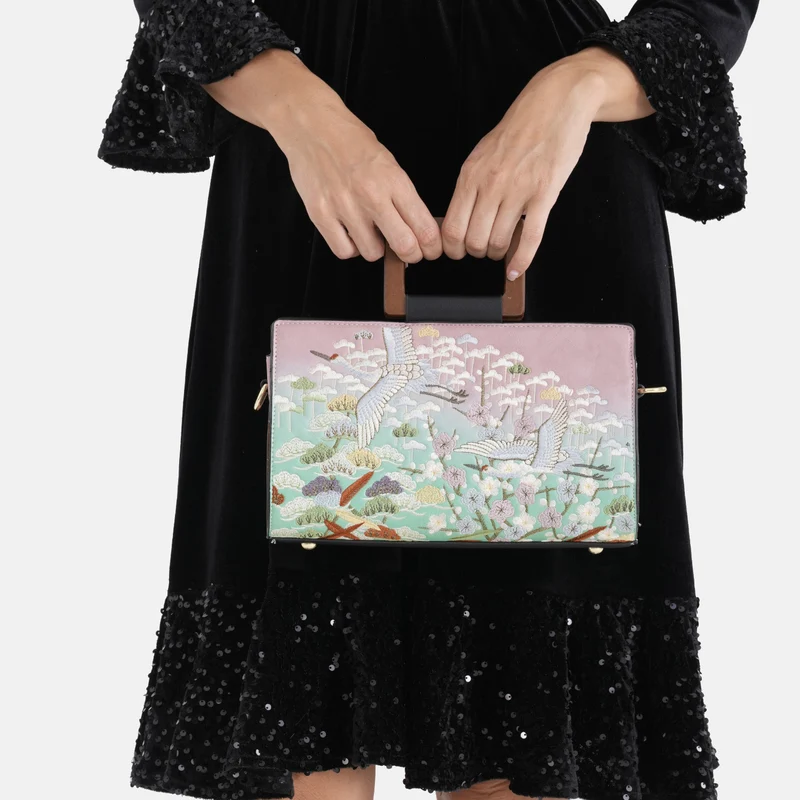 Florale Kunstprint Clutch-Crossbody-Tasche, 30 x 13 x 19 cm, Petrol