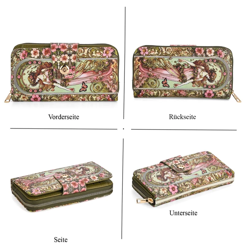 Langbörse mit Alphonse-Mucha-Motiv, 19x4x9 cm, Pink