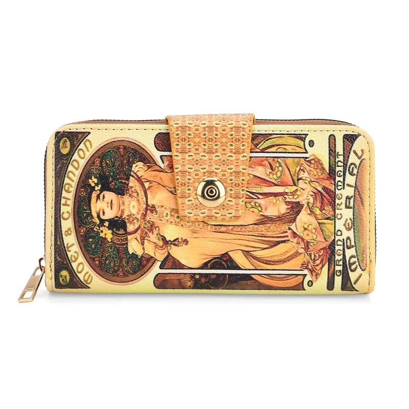 Langbörse mit Alphonse-Mucha-Motiv, 19x4x9 cm, Pink