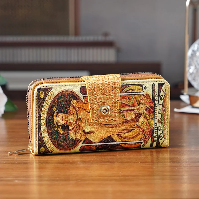 Langbörse mit Alphonse-Mucha-Motiv, 19x4x9 cm, Pink