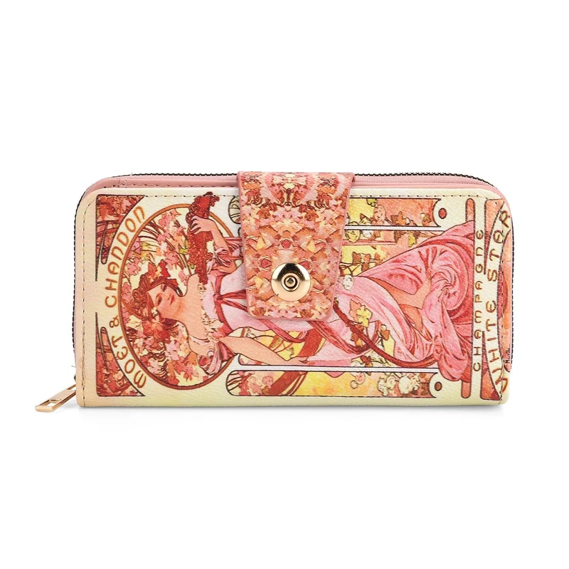Langbörse mit Alphonse-Mucha-Motiv, 19x4x9 cm, Pink