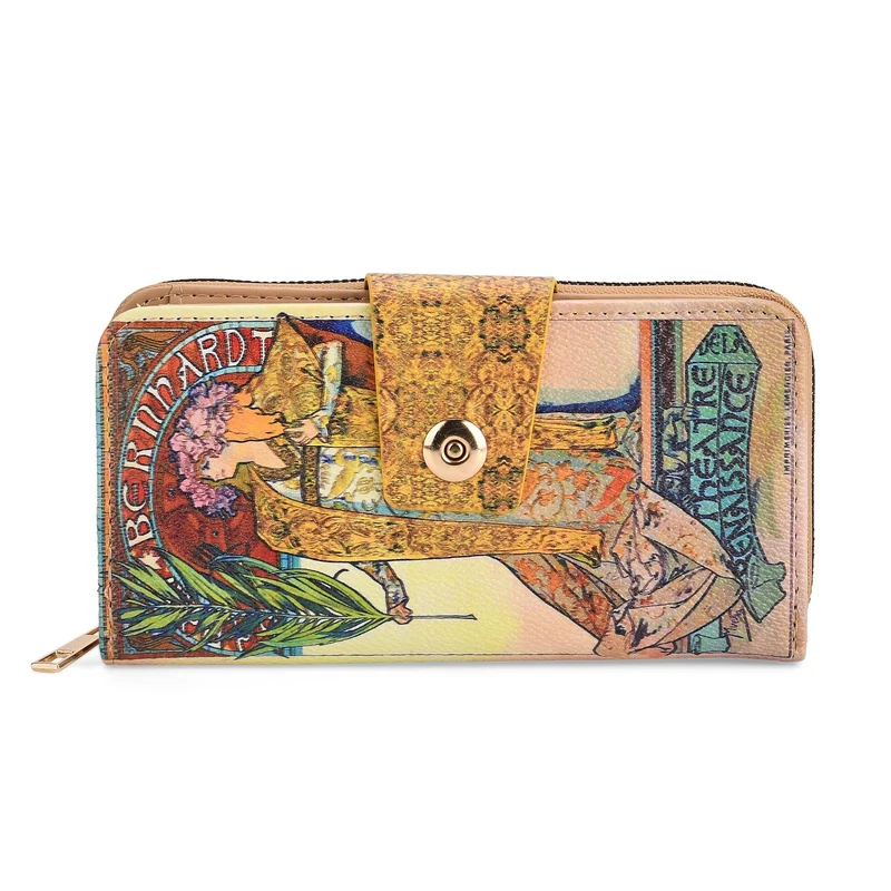 Langbörse mit Alphonse-Mucha-Motiv, 19x4x9 cm, Pink