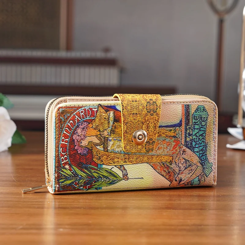Langbörse mit Alphonse-Mucha-Motiv, 19x4x9 cm, Pink