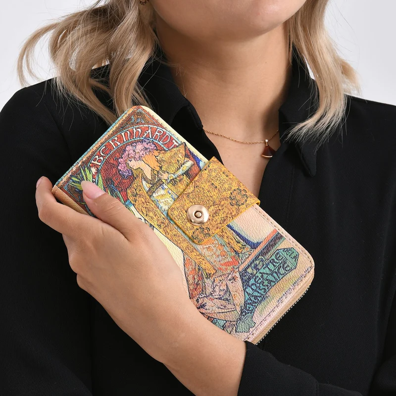 Langbörse mit Alphonse-Mucha-Motiv, 19x4x9 cm, Pink