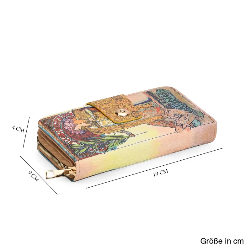 Langbörse mit Alphonse-Mucha-Motiv, 19x4x9 cm, Pink