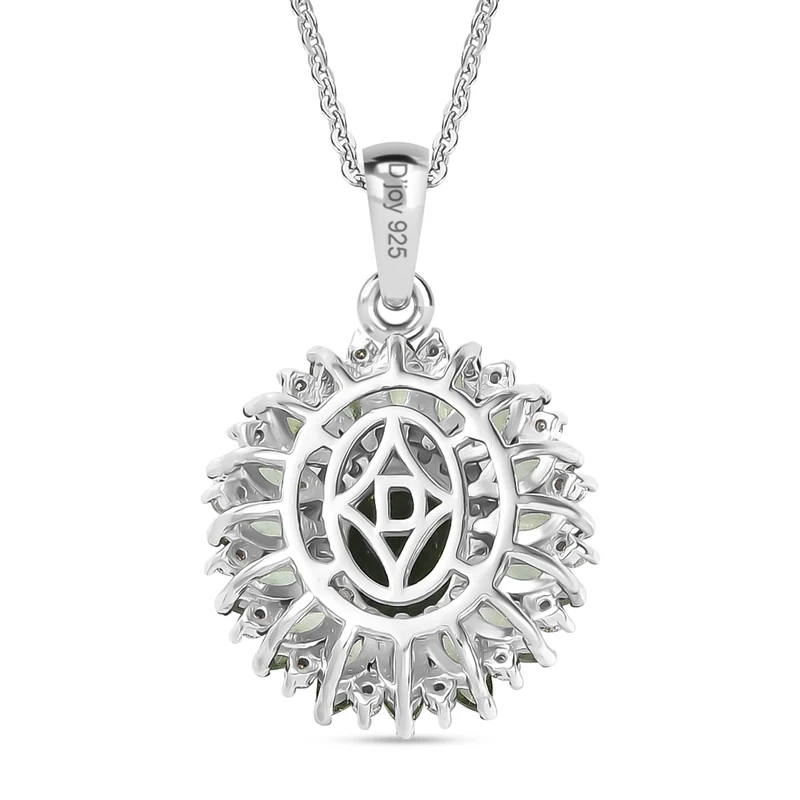 AA Grüner Apatit Schmuckset ca. 50 cm 925 Silber Rhodiniert ca. 2,91 ct.