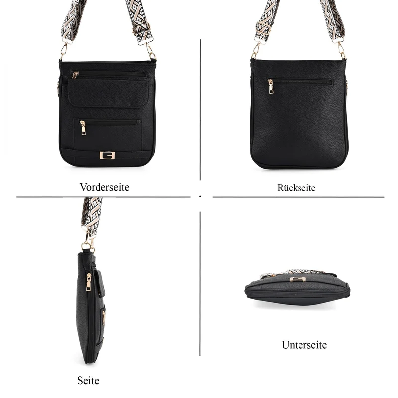 Crossbody-Tasche mit gewebtem Schulterriemen und Reißverschlussfächern, 24x28 cm, Tomatenrot
