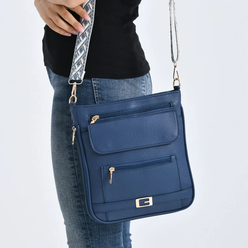 Crossbody-Tasche mit gewebtem Schulterriemen und Reißverschlussfächern, 24x28 cm, Tomatenrot