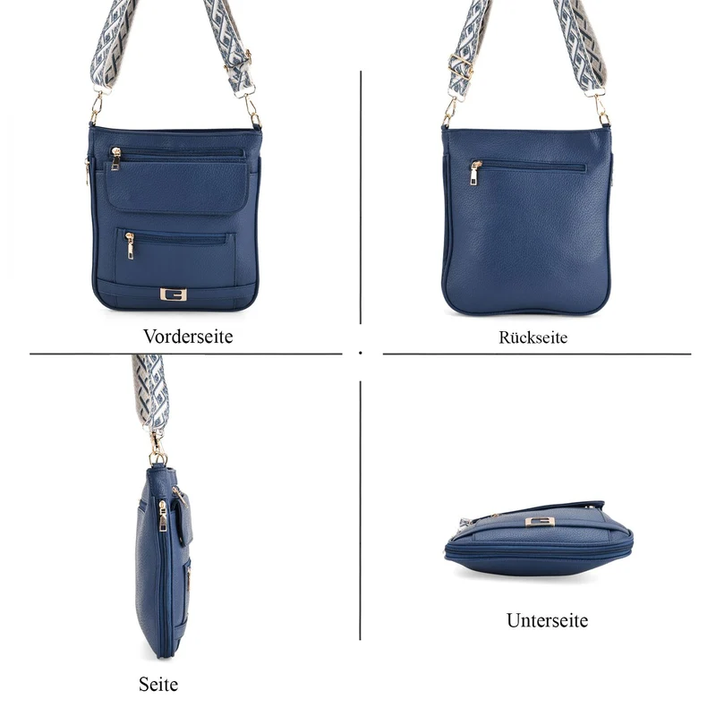 Crossbody-Tasche mit gewebtem Schulterriemen und Reißverschlussfächern, 24x28 cm, Tomatenrot