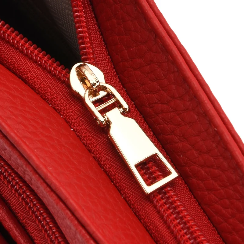 Crossbody-Tasche mit gewebtem Schulterriemen und Reißverschlussfächern, 24x28 cm, Tomatenrot