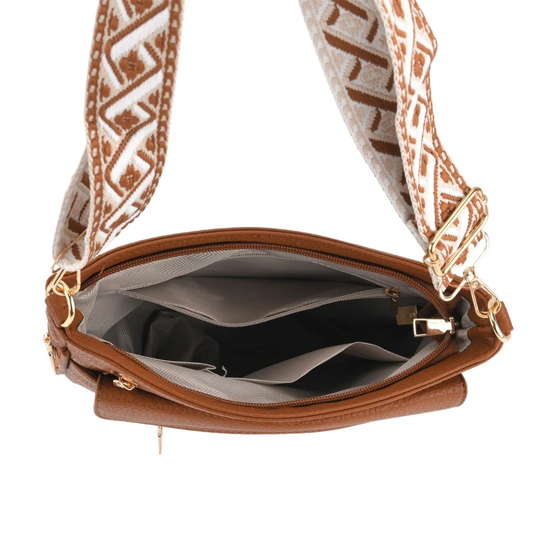 Crossbody-Tasche mit gewebtem Schulterriemen und Reißverschlussfächern, 24x28 cm, Tomatenrot