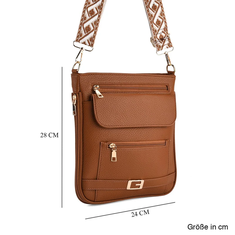 Crossbody-Tasche mit gewebtem Schulterriemen und Reißverschlussfächern, 24x28 cm, Tomatenrot