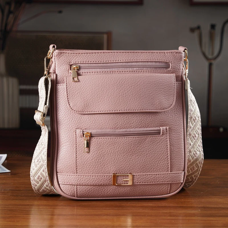 Crossbody-Tasche mit gewebtem Schulterriemen und Reißverschlussfächern, 24x28 cm, Tomatenrot