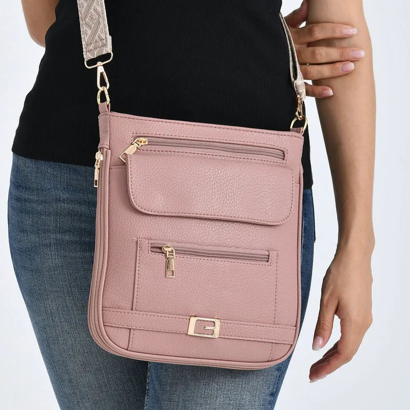 Crossbody-Tasche mit gewebtem Schulterriemen und Reißverschlussfächern, 24x28 cm, Tomatenrot
