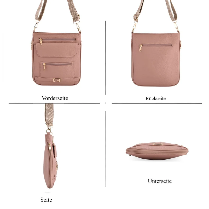 Crossbody-Tasche mit gewebtem Schulterriemen und Reißverschlussfächern, 24x28 cm, Tomatenrot