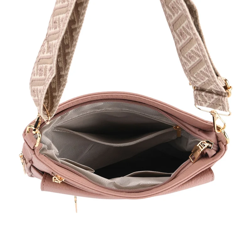 Crossbody-Tasche mit gewebtem Schulterriemen und Reißverschlussfächern, 24x28 cm, Tomatenrot