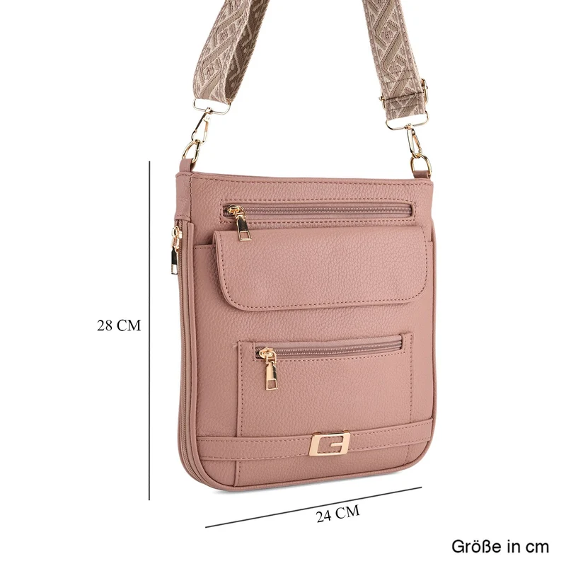 Crossbody-Tasche mit gewebtem Schulterriemen und Reißverschlussfächern, 24x28 cm, Tomatenrot