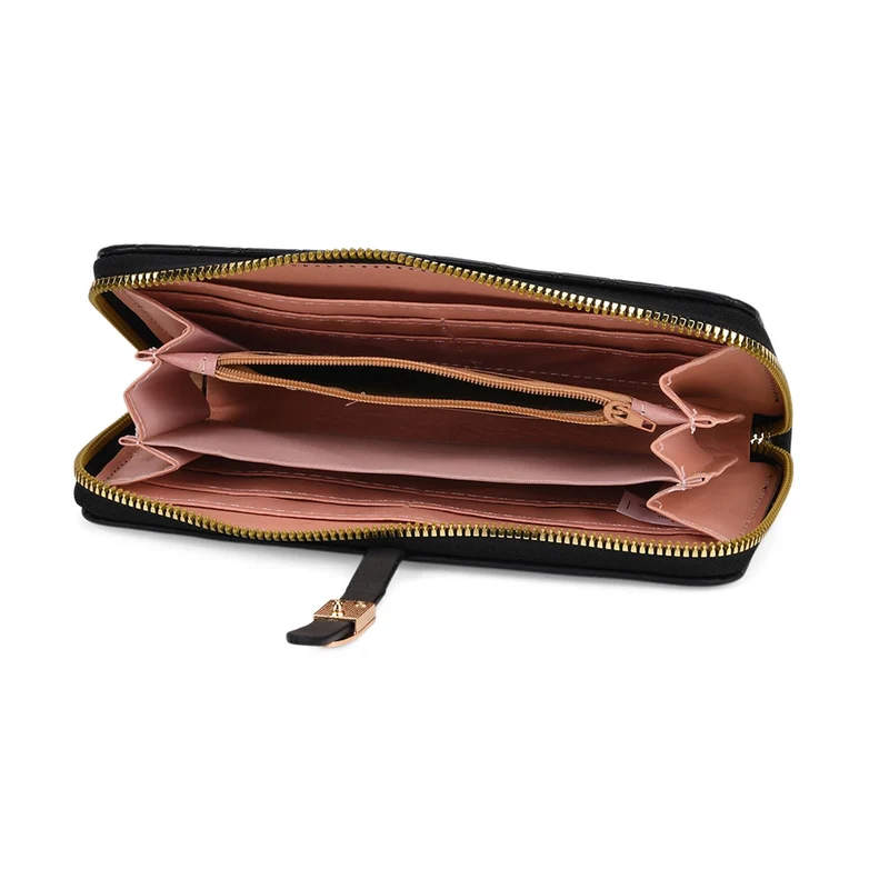 2-teiliges Geldbörsen-Set im Krokoprägungs-Design, Lange Geldbörse 20x10x3 cm und Bifold-Geldbörse 12x9x3,5 cm, Schwarz