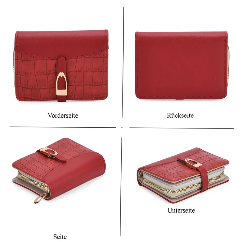 2-teiliges Geldbörsen-Set im Krokoprägungs-Design, Lange Geldbörse 20x10x3 cm und Bifold-Geldbörse 12x9x3,5 cm, Schwarz