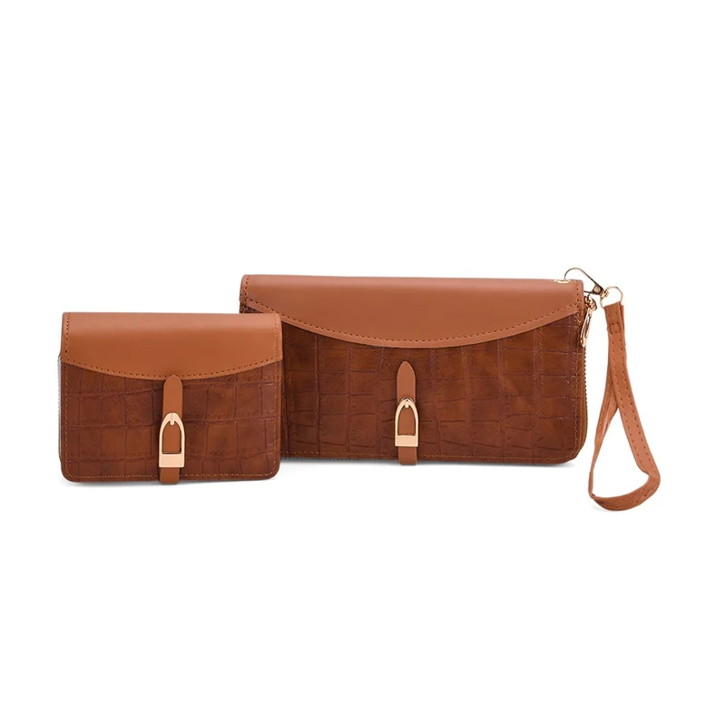 2-teiliges Geldbörsen-Set im Krokoprägungs-Design, Lange Geldbörse 20x10x3 cm und Bifold-Geldbörse 12x9x3,5 cm, Schwarz