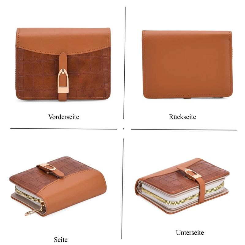 2-teiliges Geldbörsen-Set im Krokoprägungs-Design, Lange Geldbörse 20x10x3 cm und Bifold-Geldbörse 12x9x3,5 cm, Schwarz