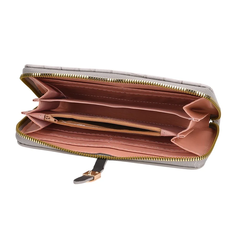 2-teiliges Geldbörsen-Set im Krokoprägungs-Design, Lange Geldbörse 20x10x3 cm und Bifold-Geldbörse 12x9x3,5 cm, Schwarz