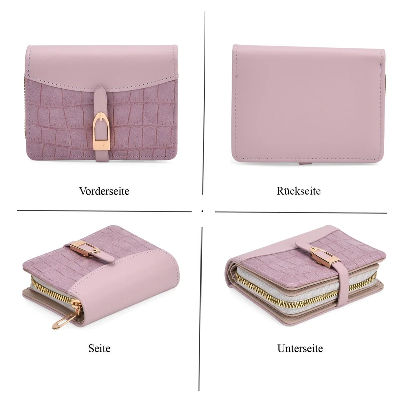 2-teiliges Geldbörsen-Set im Krokoprägungs-Design, Lange Geldbörse 20x10x3 cm und Bifold-Geldbörse 12x9x3,5 cm, Schwarz
