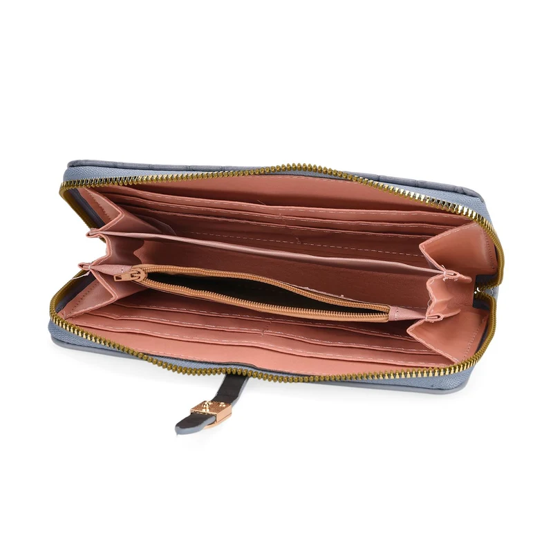 2-teiliges Geldbörsen-Set im Krokoprägungs-Design, Lange Geldbörse 20x10x3 cm und Bifold-Geldbörse 12x9x3,5 cm, Schwarz