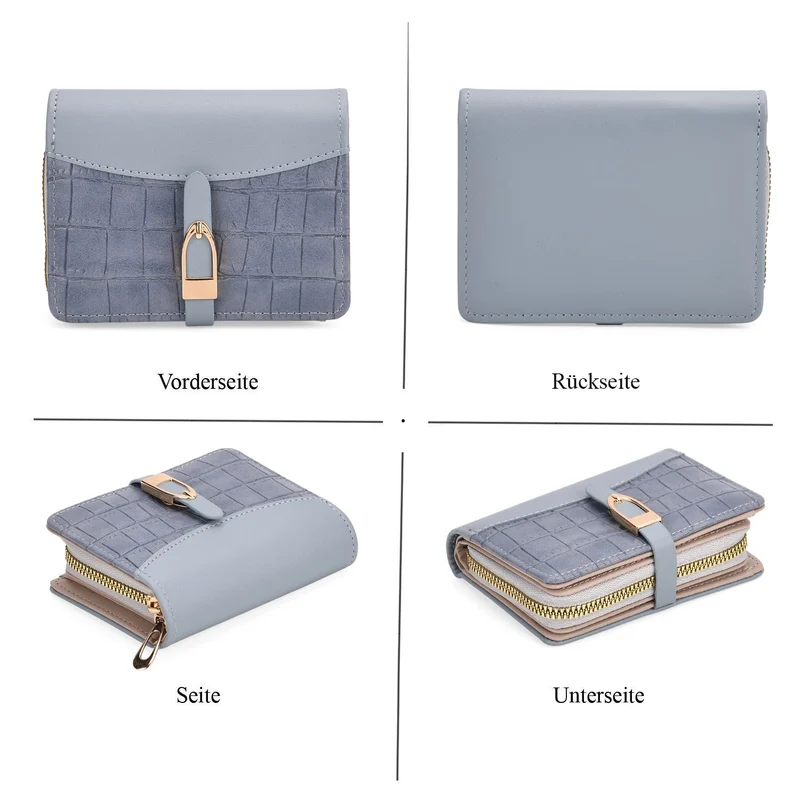 2-teiliges Geldbörsen-Set im Krokoprägungs-Design, Lange Geldbörse 20x10x3 cm und Bifold-Geldbörse 12x9x3,5 cm, Schwarz