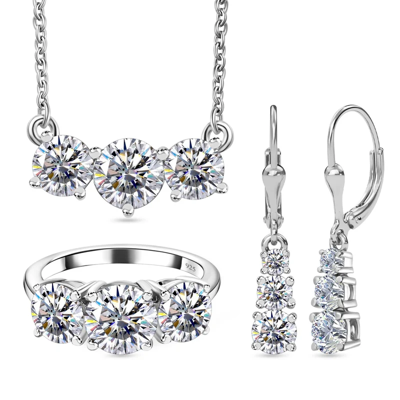 EF Moissanit Schmuckset 925 Silber platiniert ca. 7,19 ct.