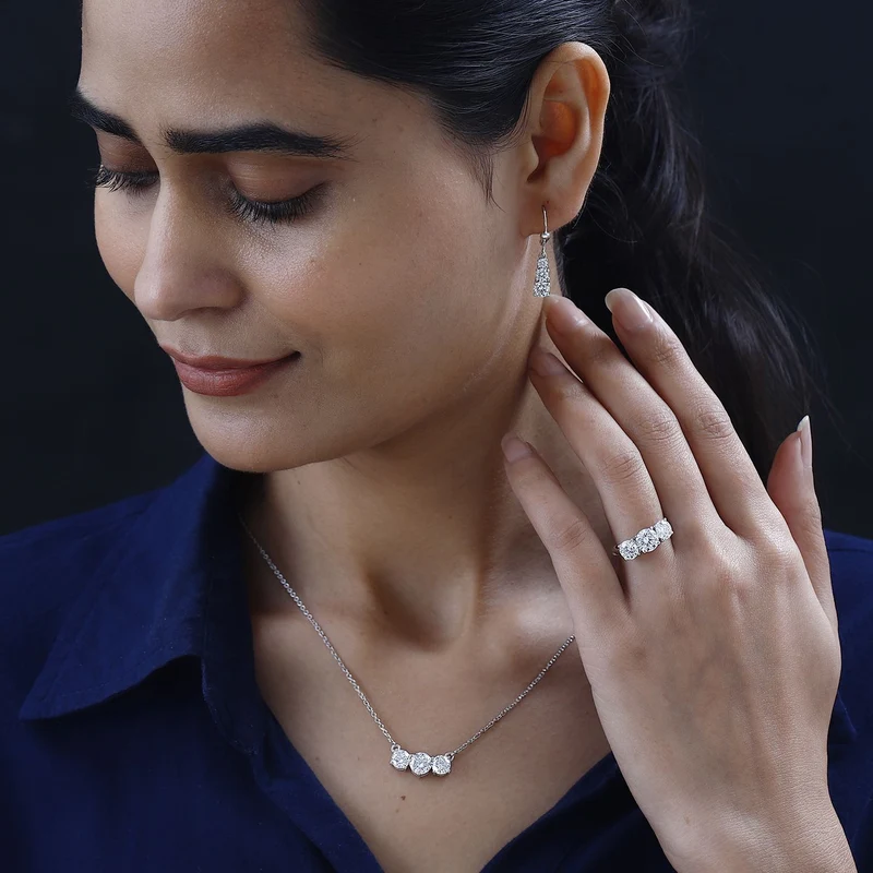 EF Moissanit Schmuckset 925 Silber platiniert ca. 7,19 ct.