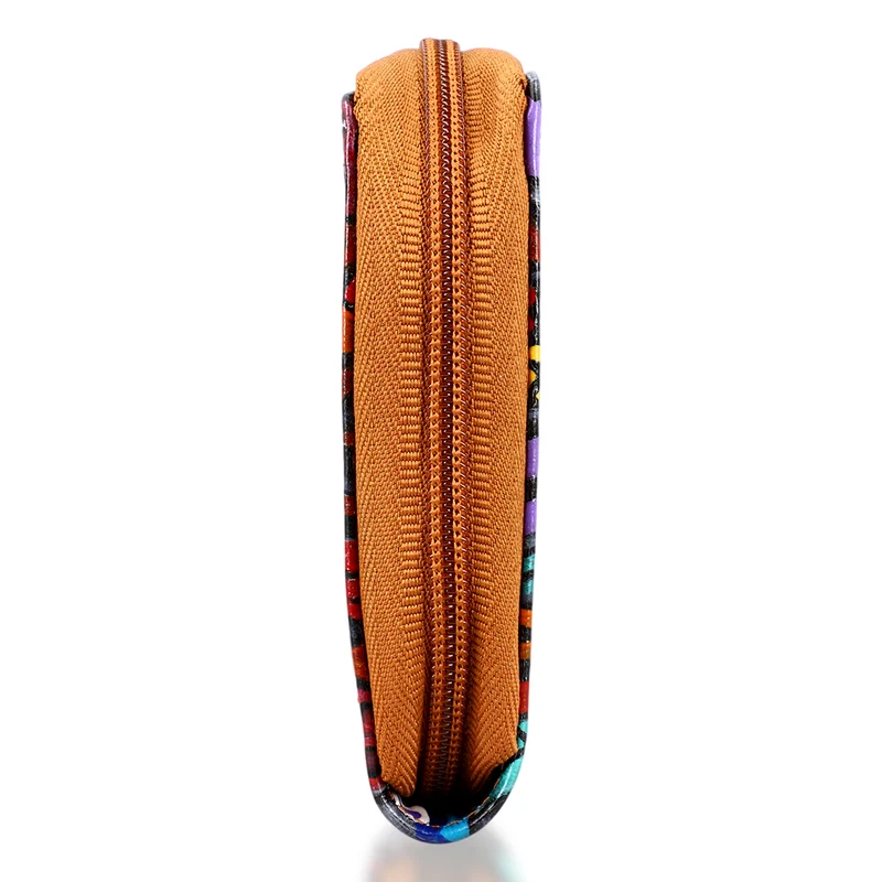 Handbemalte Leder Geldbörse RFID, Tan, 22.8 x 2.5 x 12.7 cm