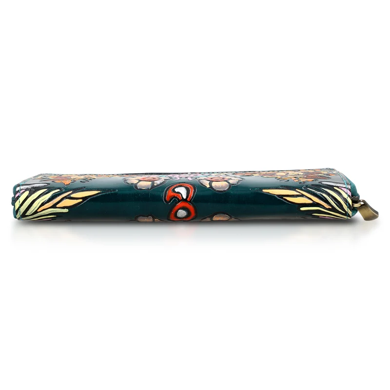 Handbemalte Leder Geldbörse RFID, Tan, 22.8 x 2.5 x 12.7 cm