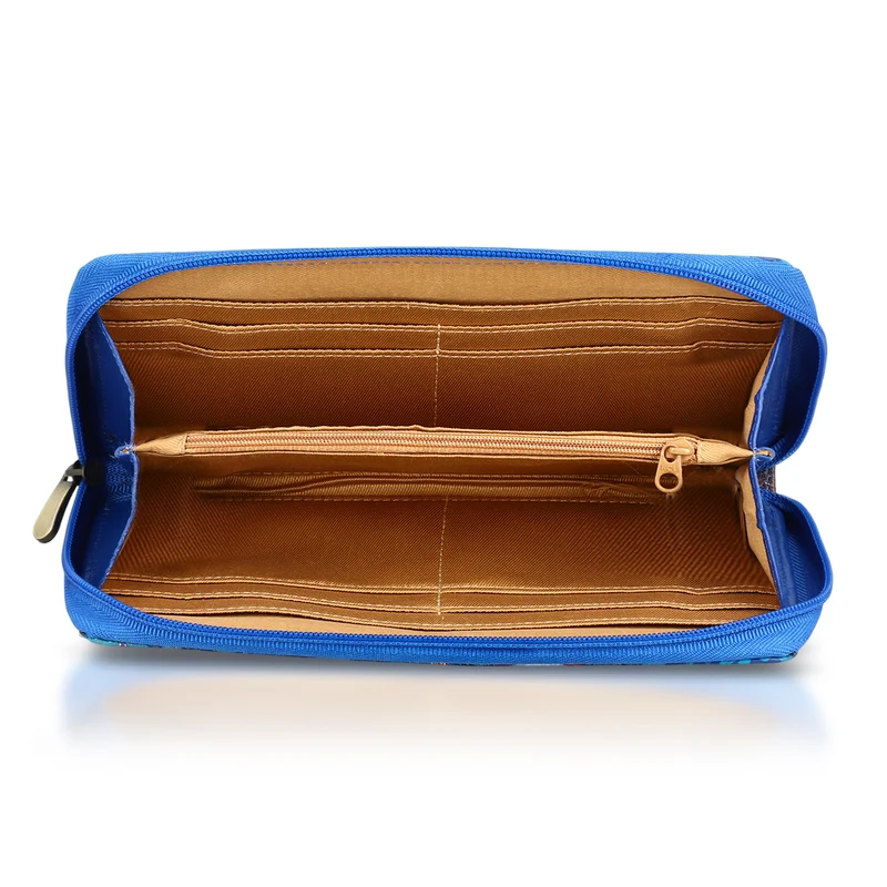 Handbemalte Leder Geldbörse RFID, Tan, 22.8 x 2.5 x 12.7 cm