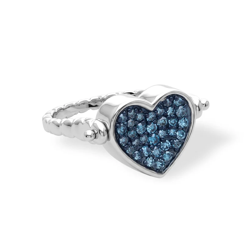 LUXURIANT DIAMOND - Lab Grown Blauer Diamant SI, Lab Grown Diamant Herz-Schmuckset, Ring und Anhänger, ca. 50 cm 925 Silber Rhodiniert (Größe 21.00) ca. 1.03 ct