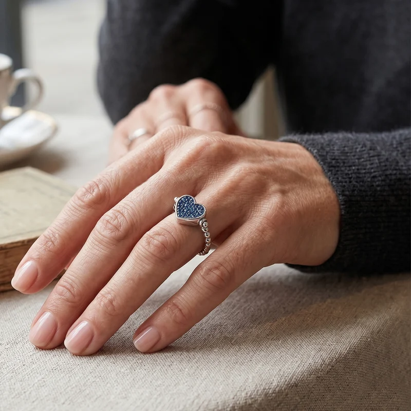 LUXURIANT DIAMOND - Lab Grown Blauer Diamant SI, Lab Grown Diamant Herz-Schmuckset, Ring und Anhänger, ca. 50 cm 925 Silber Rhodiniert (Größe 21.00) ca. 1.03 ct