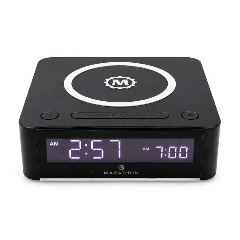 Marathon Qi Dual-Ladestation mit Digitalwecker, kabelloses Laden, Weiß