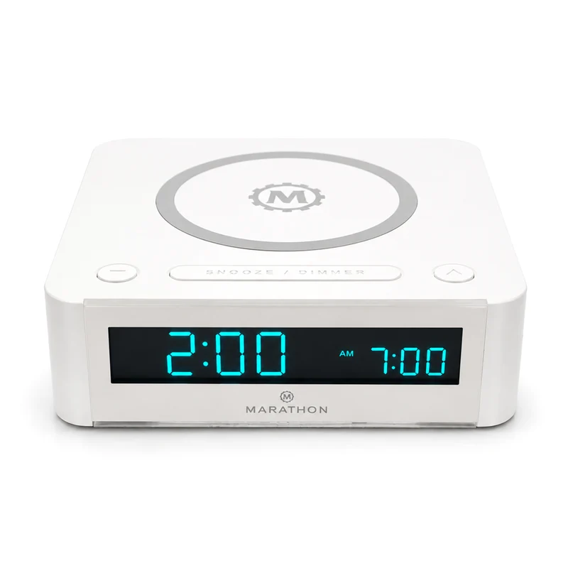 Marathon Qi Dual-Ladestation mit Digitalwecker, kabelloses Laden, Weiß
