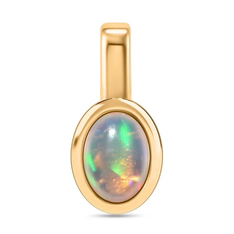 3er Set- AA Natürlicher, äthiopischer Welo Opal Anhänger, Ring und Ohrringe, 925 Silber 750 Gelbgold Vermeil ca. 1.61 ct