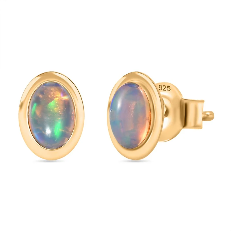 3er Set- AA Natürlicher, äthiopischer Welo Opal Anhänger, Ring und Ohrringe, 925 Silber 750 Gelbgold Vermeil ca. 1.61 ct