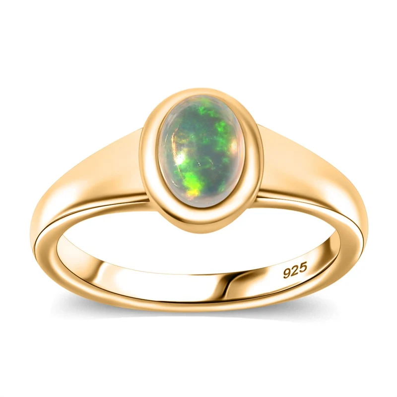 3er Set- AA Natürlicher, äthiopischer Welo Opal Anhänger, Ring und Ohrringe, 925 Silber 750 Gelbgold Vermeil ca. 1.61 ct