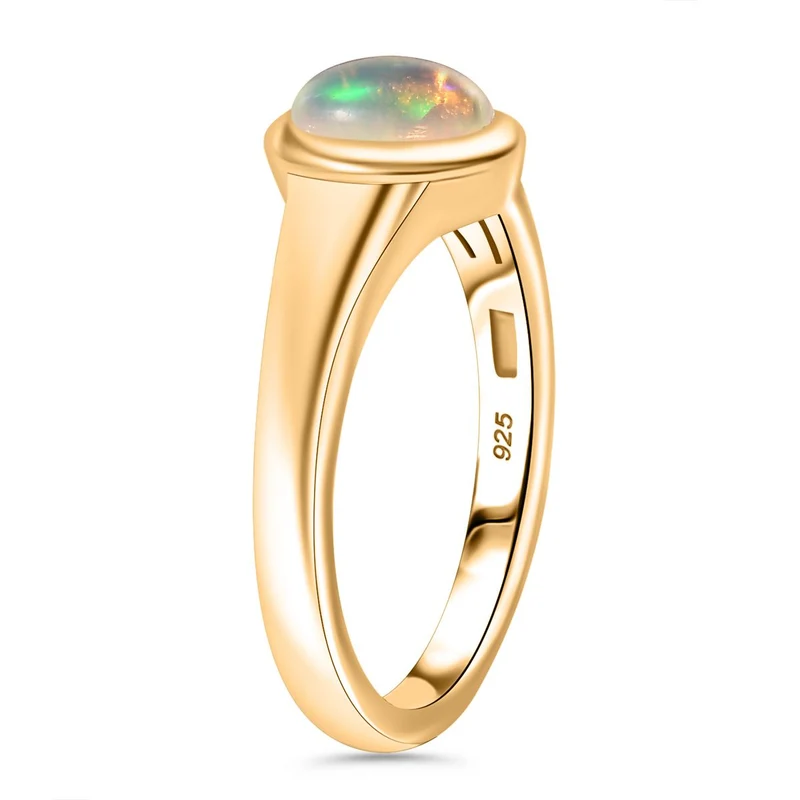 3er Set- AA Natürlicher, äthiopischer Welo Opal Anhänger, Ring und Ohrringe, 925 Silber 750 Gelbgold Vermeil ca. 1.61 ct