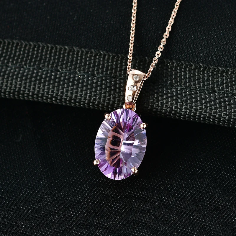D'Joy AAA Rose De France Amethyst, Weißer Diamant Schmuckset ca. 50 cm 925 Silber 750 Roségold Vermeil ca. 5,27 ct.