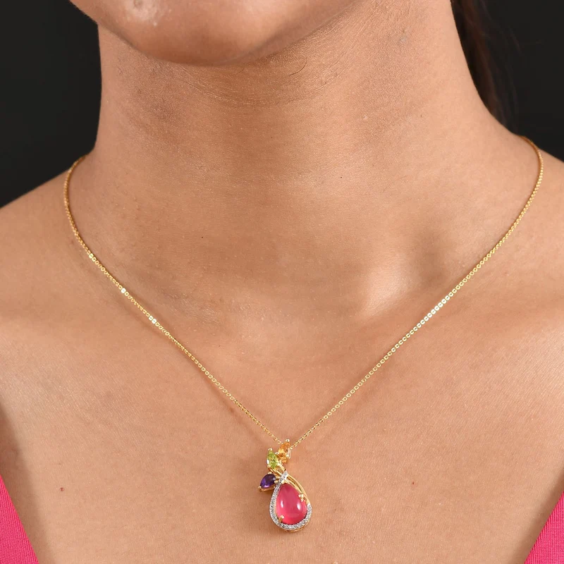 D'Joy Maulbeer Mondstein, Mehrfarbige Edelstein Anhänger mit Kette, ca. 45 cm 925 Silber 750 Gelbgold Vermeil ca. 4.56 ct