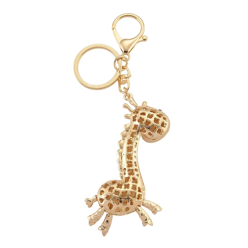 3er-Set emaillierte weiße, rosa und mehrfarbige Kristall-Schlüsselanhänger, Giraffe, Segelschiff und Regenbogen-Wolke, Legierung in Gelbgold