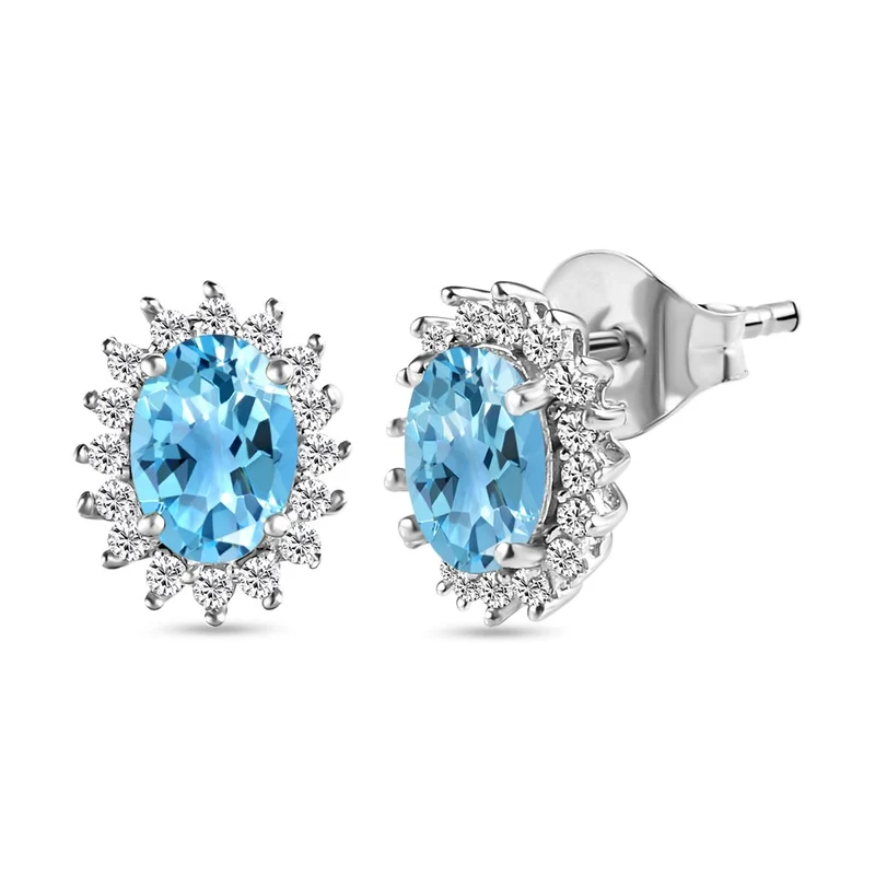 AA Himmelblauer Topas, Zirkon Ohrringe 925 Silber Platiniert ca. 2.37 ct