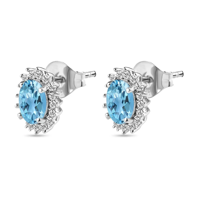 AA Himmelblauer Topas, Zirkon Ohrringe 925 Silber Platiniert ca. 2.37 ct