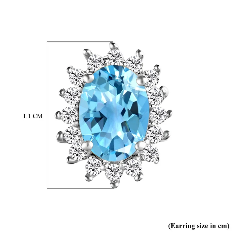 AA Himmelblauer Topas, Zirkon Ohrringe 925 Silber Platiniert ca. 2.37 ct