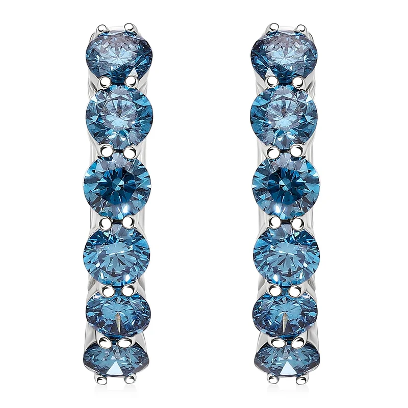 LUXURIANT DIAMOND - Lab Grown Blauer Diamant VS Ohrringe 925 Silber platiniert ca. 2.15 ct